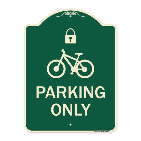 SIGNMISSION Parking With Cycle and Lock Symbol Heavy-Gauge Aluminum Architectural Sign, 24" x 18", G-1824-23410 A-DES-G-1824-23410